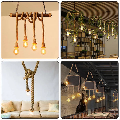 Decorative lighting using heavy duty 1.5 inch Manila rope 50 ft treated hemp mooring line for boats docks decks and outdoor use.