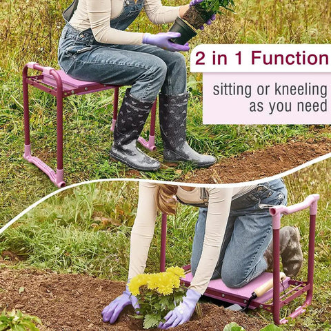 Upgraded Garden Kneeler And Seat With Rugged Steel Frame sturdy kneeler bench with tool pouch EVA foam knee pad in use