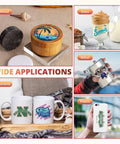 Wide applications of decals on wood, glass, metal, ceramic, plastic surfaces using Clear Vinyl Transfer Tape Roll With Alignment Grid 12 Inch By 50 Feet For Silhouette Cameo No Fuss Easy Release Application Tape Adhesive Vinyl Decals Signs Windows Stickers.