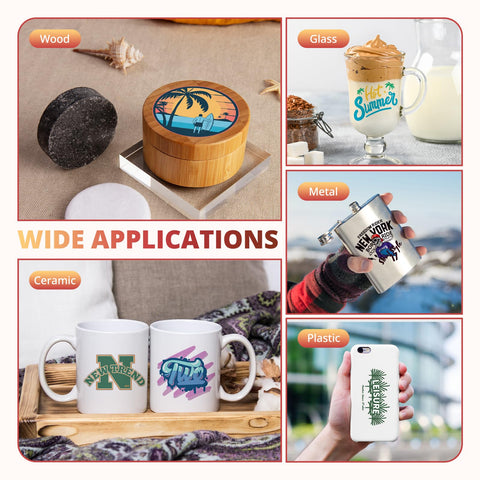 Wide applications of decals on wood, glass, metal, ceramic, plastic surfaces using Clear Vinyl Transfer Tape Roll With Alignment Grid 12 Inch By 50 Feet For Silhouette Cameo No Fuss Easy Release Application Tape Adhesive Vinyl Decals Signs Windows Stickers.