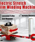 Heavy Duty Electric Pallet Wrap Machine And Stretch Film Dispenser That Makes Loading A Breeze For Warehouses And Freight Centers Up To Eighty Kilograms and built tough rust resistant frame wrapping a box.