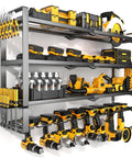 Large Power Tool Organizer Wall Mount 4 Tier Heavy Duty Metal Storage Rack Holds 400lbs With 8 Cordless Drill Holders And Battery Tool Hanger