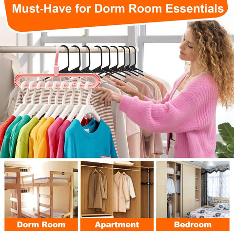 Space Saving Dorm Room Hangers Pack Of 6 With 9 Holes For Wardrobe Organization Game Changer Multifunctional Magic Hangers in use