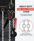 CREWORKS lever chain hoist with 3-ton capacity and G80 galvanized chain