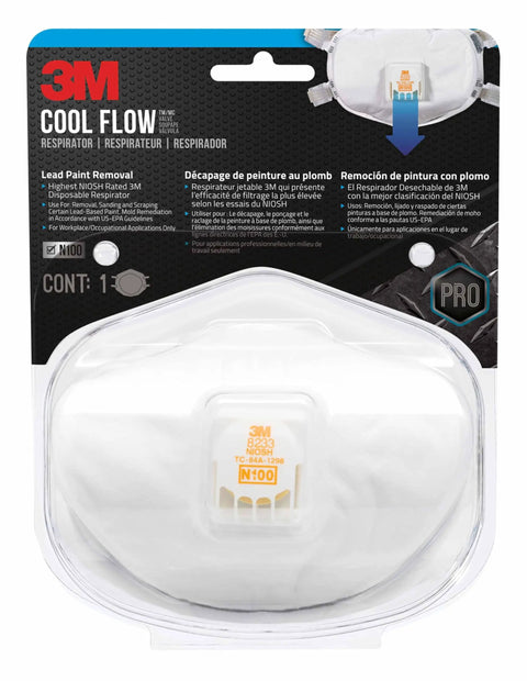 Lead Paint Removal N100 Respirator With Valve 8233 One Pack NIOSH Approved Cool Flow Exhalation Valve And Advanced Filter Media For Easy Breathing All Day Comfort Adjustable Nose Clip Soft Foam Face Seal