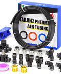 Rugged Black Nylon Pneumatic Air Tubing Kit with push-in fittings, half inch OD, three eighths inch ID, ten meter length, 362 PSI pressure