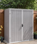 5 By 3 Ft Resin Outdoor Storage Shed With Floor Waterproof Plastic Cabinet Garden Organizer Shed With Lockable Door For Patio Furniture And Pool Accessories All Weather Light Gray in a garden setting
