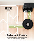 AI Robot Vacuum With XL Self Empty Base Mega Suction For Pet Hair Lidar Navigation Bagless 60 Day Capacity Alexa And WiFi Connected Cleans Carpet And Hard Floors Black on wooden floor with charging base