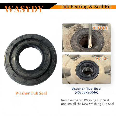 Heavy Duty Front Load Washer Tub Bearing And Seal Kit Replacement shows new washer tub seal for effective leak prevention.