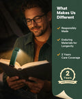 Man using Rechargeable Clip On LED Reading Light With 3 Color Temperatures Smooth Stepless Dimming Memory Function on a book at night