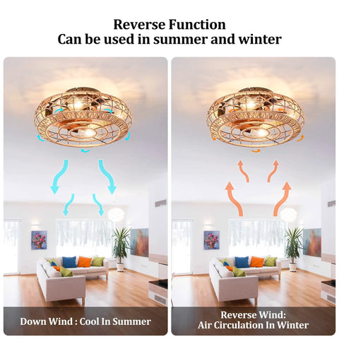 Woven Flush Mount Caged Ceiling Fan With Lights Remote Control 20 Inch Hemp Rope Rattan Enclosed Ceiling Fan showing summer and winter modes in a living room.