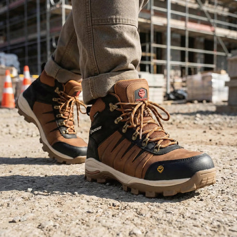 Six Inch Waterproof Steel Toe Work Boots For Men Leather Lace Up EH Rated Slip Resistant Outsole Built Tough For Job Sites
