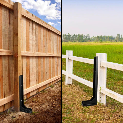 Adjustable Fence Post Repair Kit For Tilted Or Broken Wood Posts, Heavy Duty Steel Ground Spike Anchor, installed on fences