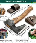 AX6 Go-To Bushcraft Hatchet For Camping And Wood Carving, bearded style axe with ash handle and leather sheath