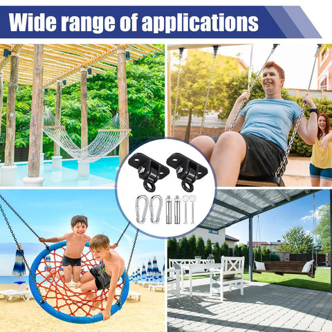 Six Pack Heavy Duty Swing Hangers Set With Locking Hooks Screws Bolts and Washers for Porch Patio Indoor Outdoor Swings Gym Rings Yoga Swings 1800 Lb Capacity Black
