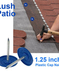 Legit Heavy Duty Plastic Cap Roofing Nails 1 1/4 Inch Electro Galvanized Shingle Fasteners With Smooth Flush Look Hella Tough For Fixin Up Roofs Or Decks In Bulk 500 Piece Box being used to install roofing felt.