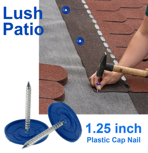 Legit Heavy Duty Plastic Cap Roofing Nails 1 1/4 Inch Electro Galvanized Shingle Fasteners With Smooth Flush Look Hella Tough For Fixin Up Roofs Or Decks In Bulk 500 Piece Box being used to install roofing felt.