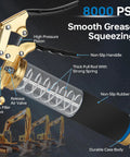 LANNIU grease gun kit, 8000 PSI heavy-duty pistol-grip, 14 oz capacity, includes 0.53in coupler and 90° adaptor
