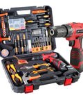 112 Piece Power Tool Kit Set With 21V Cordless Drill, Pro Home DIY Hand Tools for Garden, Office, and House Repairs, Complete Tool Set in Blue.