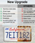 Comparison chart showing benefits of stainless steel license plate frames over ordinary plates.