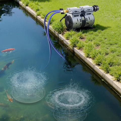 5.2 CFM Pond Aeration Kit For 1-3 Acre Lakes With Three Quarter HP Compressor, Two Diffusers And 100 Ft Weighted Tubing by a pond