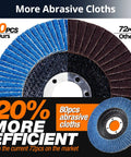Flap disc set for angle grinder, 4-1/2 in x 7/8 in, zirconia abrasive; blue and brown cloth sectors with center mounting hole