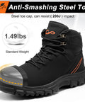 Mens Steel Toe Work Boots With Slip Resistant Puncture Safety Waterproof Midsole Grind Ready Durable Construction All Weather Performance Black Size 9.5 front view