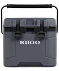 Front view of Top Shelf 25 Quart Insulated Cooler With Thick Foam Walls And Cool Riser Tech in gray with locking lid.