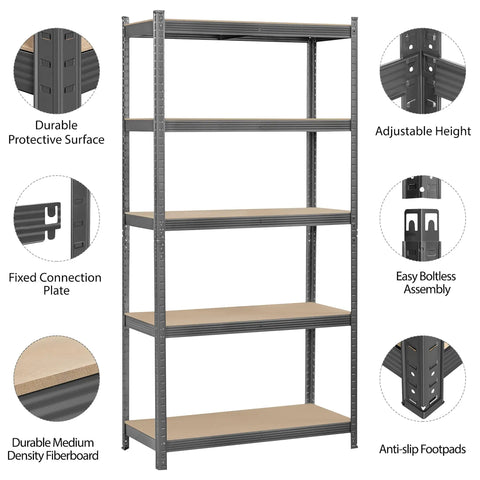 Heavy Duty 5 Tier Metal Storage Shelving Unit With Adjustable Shelves For Garage Or Kitchen Boltless Assembly Dark Gray Built Tough Real Solid No Sweat Zero Headache Storage Rack