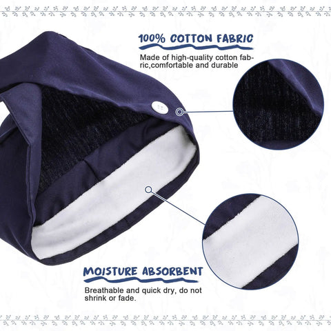 Close-up of Six Pack Bouffant Scrub Caps With Buttons And Sweatband, showing cotton fabric and absorbent sweatband.