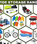 Wide storage range with motorcycles, lawn mowers, bikes, and gear for All Weather Outdoor Bike Storage Tent And Gear Shelter Extra Large Portable Waterproof Shed For Lawn Mower Tools And Gear Dust And Rain Guard Easy Set Up 79 X 35.5 X 69 Inches.