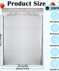 20 Pack Thermal Bubble Mailers, 8 By 11 Inches, Silver Metallic Self Seal Foil Mailing Envelopes, Waterproof Padded