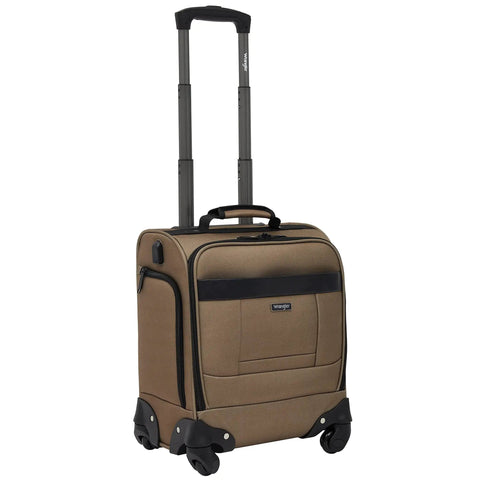 Underseat 17 Inch Spinner Carry On Luggage With USB Charging Port For Air Travel Mocha Color 4 Wheel Spinner Fits Under Most Airline Seats