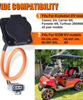 Plug And Play Electric Golf Cart Charger Receptacle Head 3 Pin Replacement For Advanced Ev And Evolution Carts with orange cable.