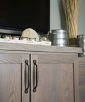 Solid Core Cabinet Pulls Set of 10 in Rustic Iron, Heavy Duty Kitchen and Furniture Hardware on wooden cabinet