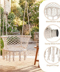 Macrame Hammock Chair With Tassels, Cozy Boho Hanging Swing For Indoor Or Outdoor Use, One Point Or Two Point Installation, Beige