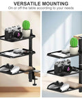 Three Tier Metal Clamp On Desk Shelf With 360 Degree Rotatable Mount For Above Or Under Table Storage Adjustable Desktop Organizer