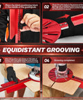 Guide using Universal Router Milling Groove Bracket Dope Woodworking Jig for equidistant grooving and circular milling.