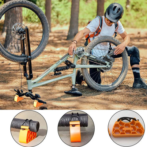 Cyclist using Inverted Bicycle Handlebar Stand With Non Slip Straps For Easy Bike Repairs, Lightweight Universal Clamp, 1 Pair Black