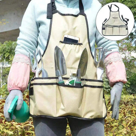 Person wearing garden apron with tools from 11-Piece Garden Tools Set For Women And Men With Heavy Duty Aluminum Hand Tools Apron And Storage Tote Bag