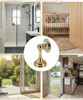 Magnetic Door Stop 2 Pack Heavy Duty Stainless Steel No Drill Wall Or Floor Mount With 3M Tape Or Screws Strong Magnet Keeps Doors Open Full Round Head Golden Finish