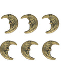 Set Of Six Gold Finish Cast Iron Crescent Moon Face Drawer Pulls For Celestial Decor, Decorative Cabinet Knobs For Furniture.