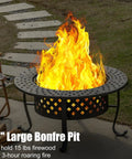 36 Inch Outdoor Fire Pit Table With Lid And Poker, Includes Two Grills For Backyard BBQ, Wood Burning Round Metal Patio Fire Pit 3 In 1 For Patio Picnic And Party