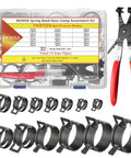 75 Piece Spring Hose Clamp Kit With Pliers, 15 Sizes From 19mm To 38mm, organized in storage box, for auto DIY repairs