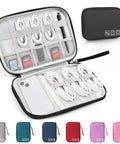 Ultimate Travel Cable Organizer Bag With Double Layer Tech Pouch for Cords Chargers, open with cords and accessories visible