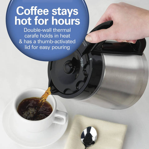 Programmable Coffee Maker With 10 Cup Thermal Carafe, 3 Brew Options, Auto Shutoff And Pause Pour, Stainless Steel Design.