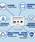 Image showcases Universal Card Printer Cleaning Kit With Fifty Cr80 Maintenance Cards To Wash Dust Off Transport Rollers.
