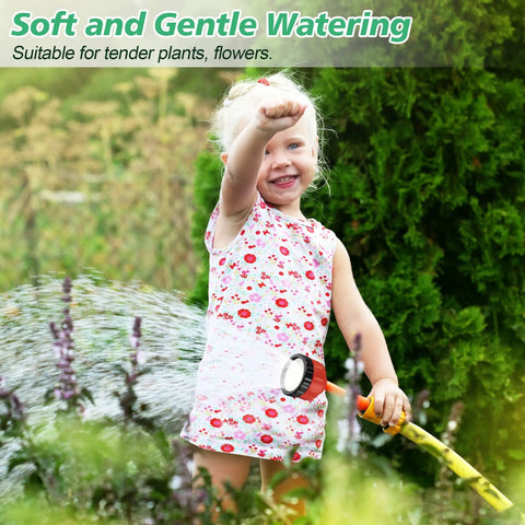 Child watering plants with 1000-Hole Garden Hose Nozzle With Soft Mist Spray, Ultra Gentle Watering For Tender Plants And Flowers
