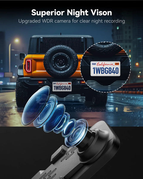 12 Inch 4K Front Dash Cam With 1080P Rear, Smart Mirror Backup System for Cars and Trucks, showcasing night vision capability