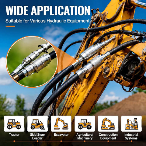 2 Pack Hydraulic Quick Connect Couplers Heavy Duty Fittings For Tractor And Skid Steer Loader Easy Install Replacement Parts Industrial Tools For Hydraulic Systems And Industrial Equipment Maintenance And Quick Connect Compatibility. Hydraulic couplers on excavator hoses